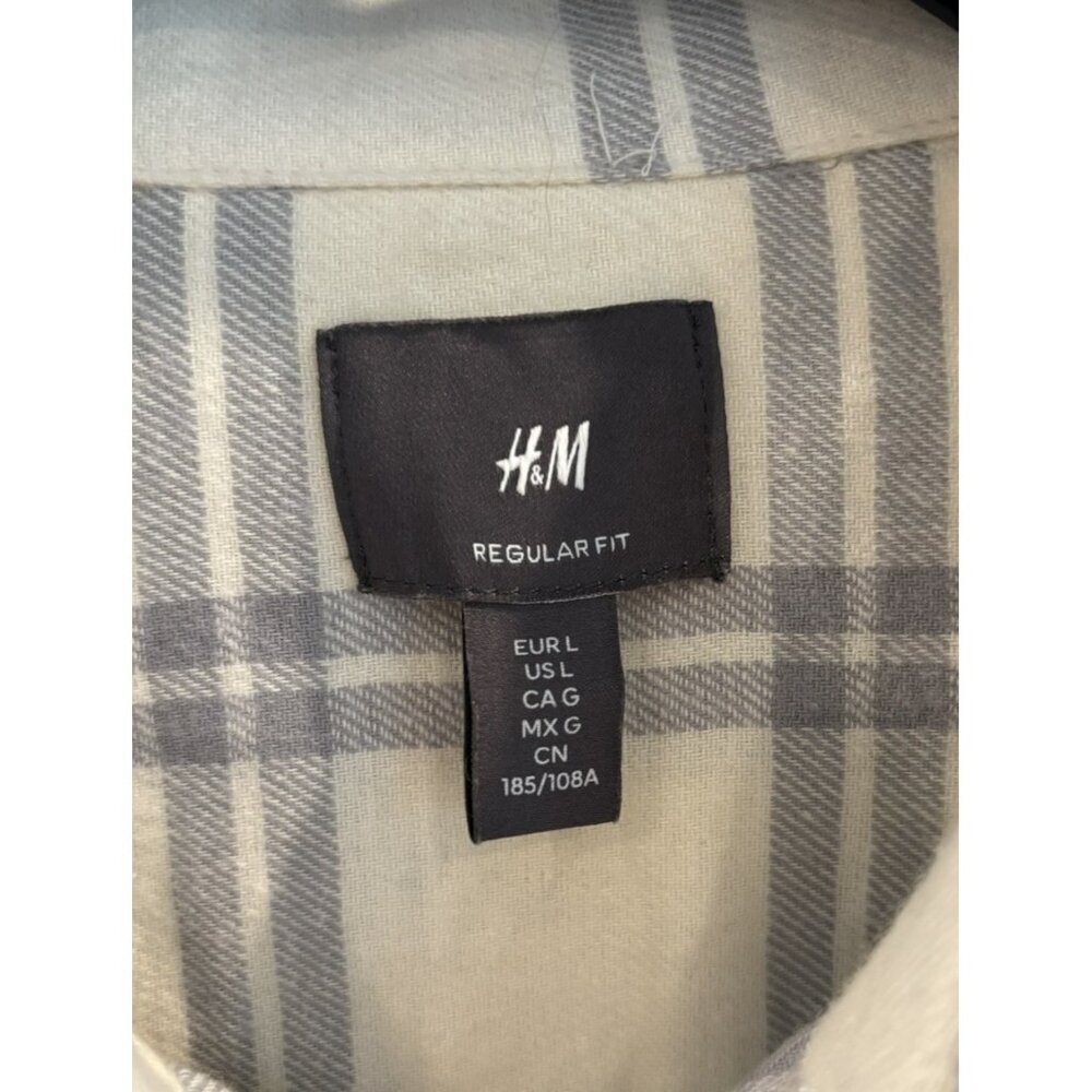 H&M Men’s Plaid Shirt | Beige & Gray | Size L | 100% Cotton - Picture 3 of 5